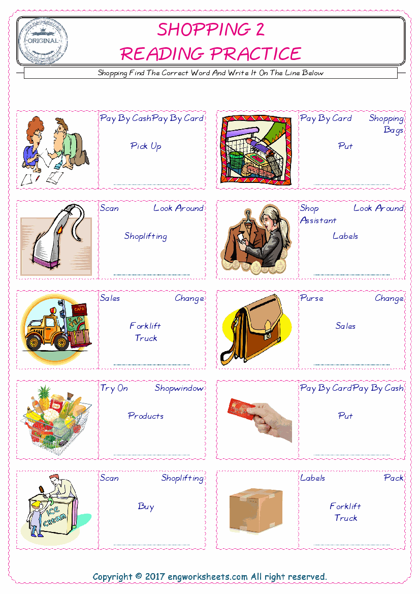 Shopping Vocabulary English Worksheet